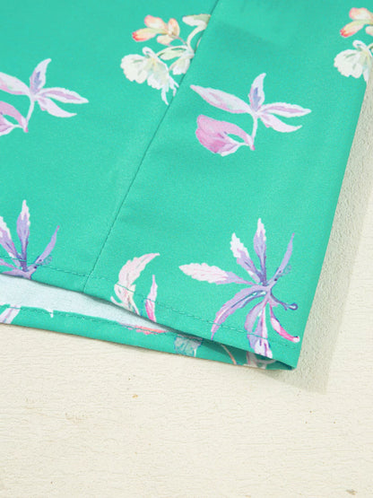 Floral Lantern Sleeve Button Front Shirt