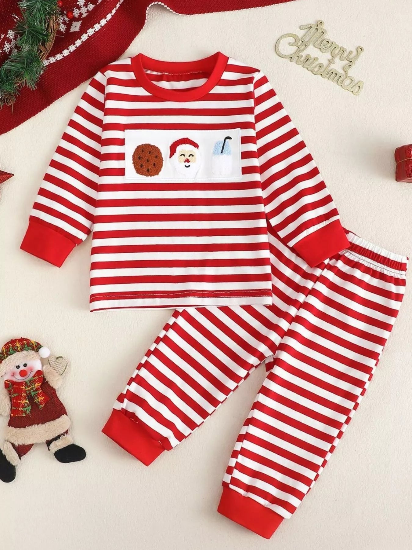 Children's Christmas Striped Pajama Set Red