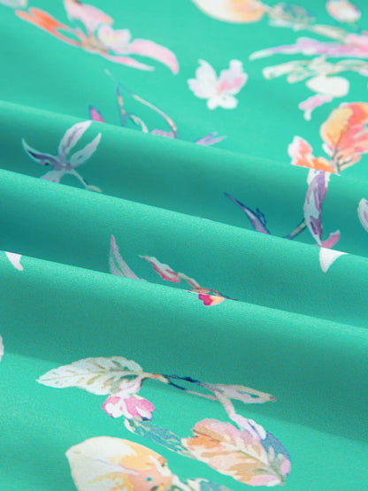 Floral Lantern Sleeve Button Front Shirt