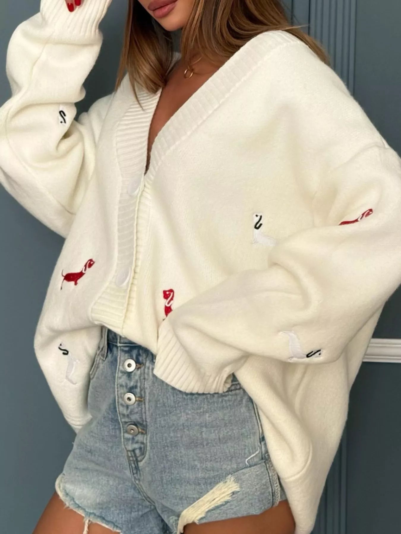 Embroidered Button Up Cardigan