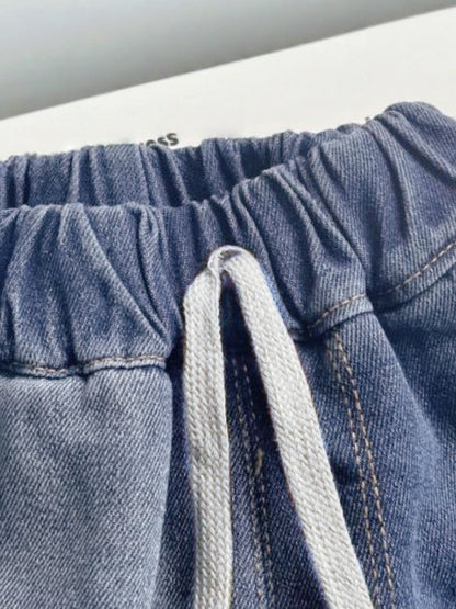 Collared Neck Button Up Top and Shorts Denim Set