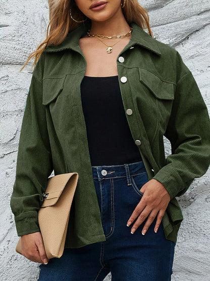 Casual Corduroy Button-Down Jacket Olive Green