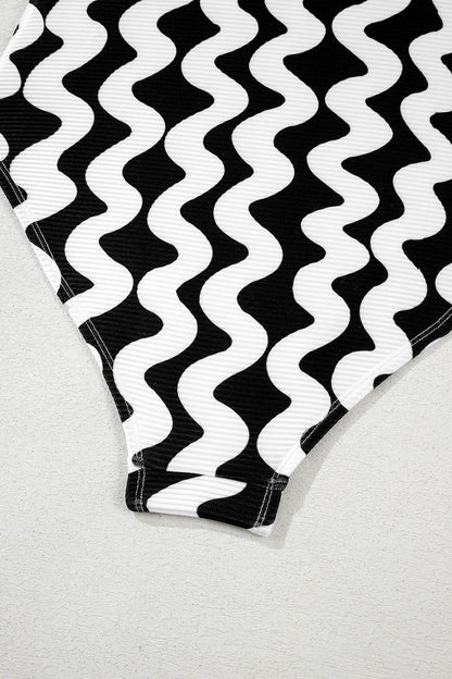 Tied Front Contrast Striped One-Piece Swimsuit