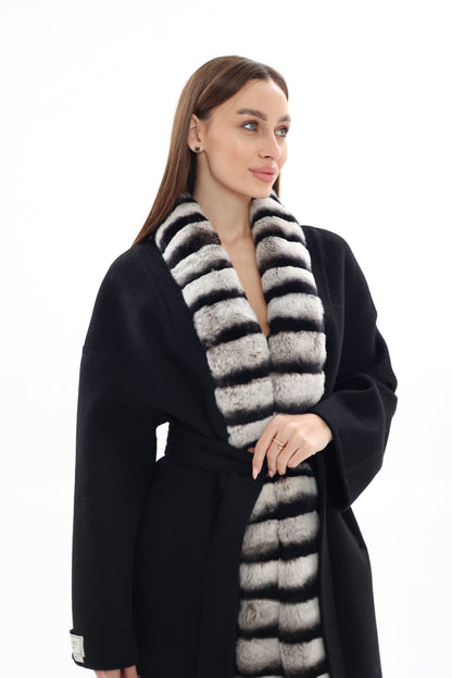Genuine French Orylag Fur Italian Cashmere Wool Coat 85cm