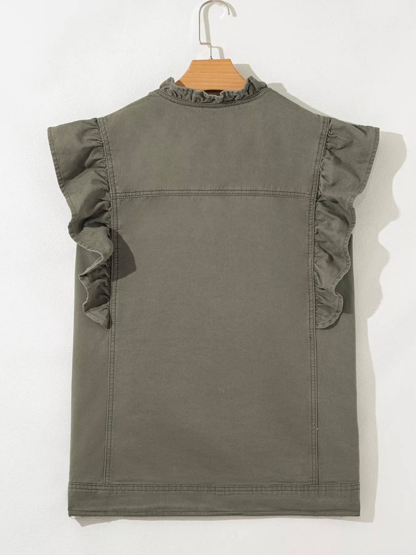 Ruffled Patchwork Denim Jacket Vest