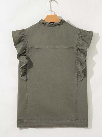 Ruffled Patchwork Denim Jacket Vest