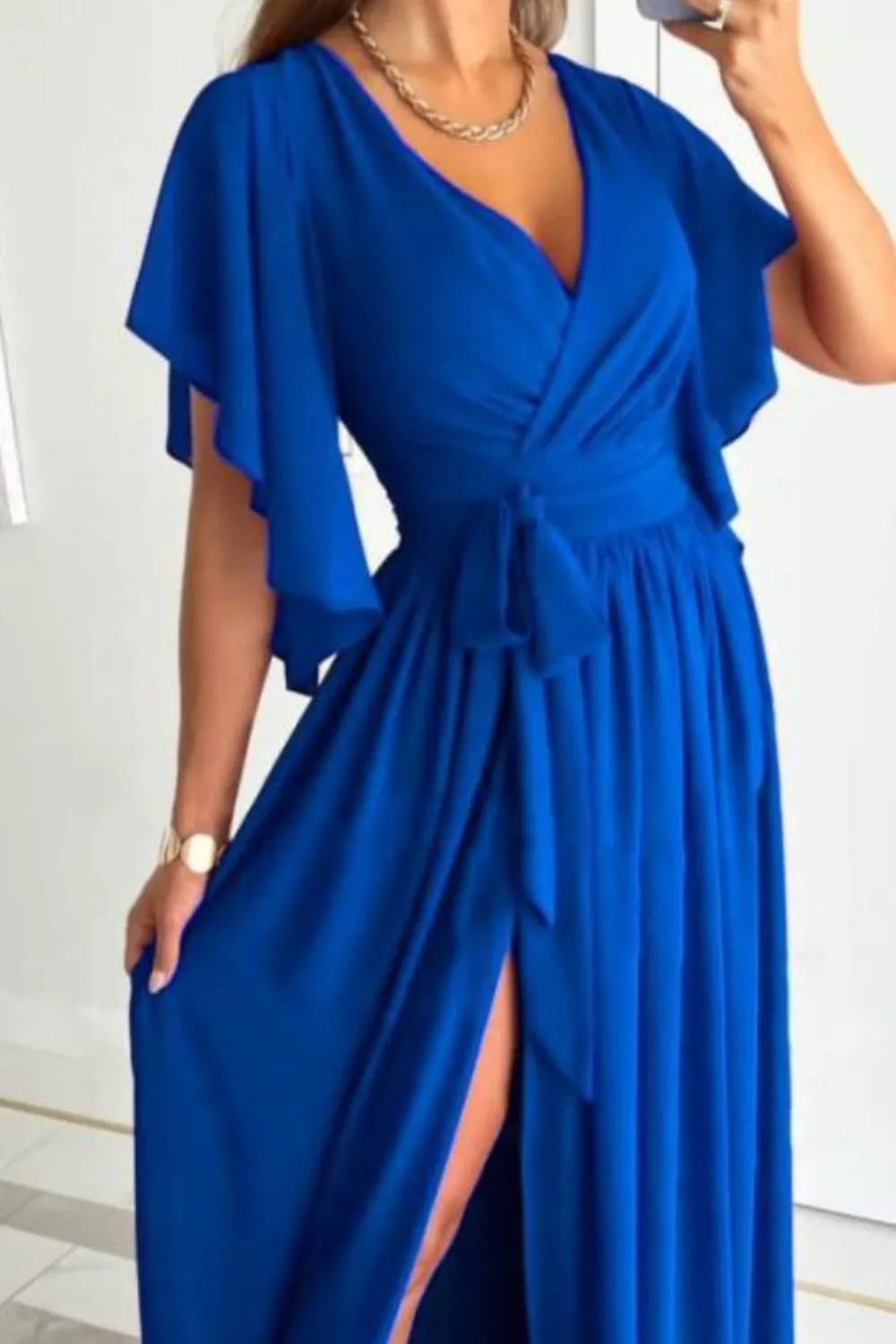 Surplice Flutter Sleeve Maxi Dress
