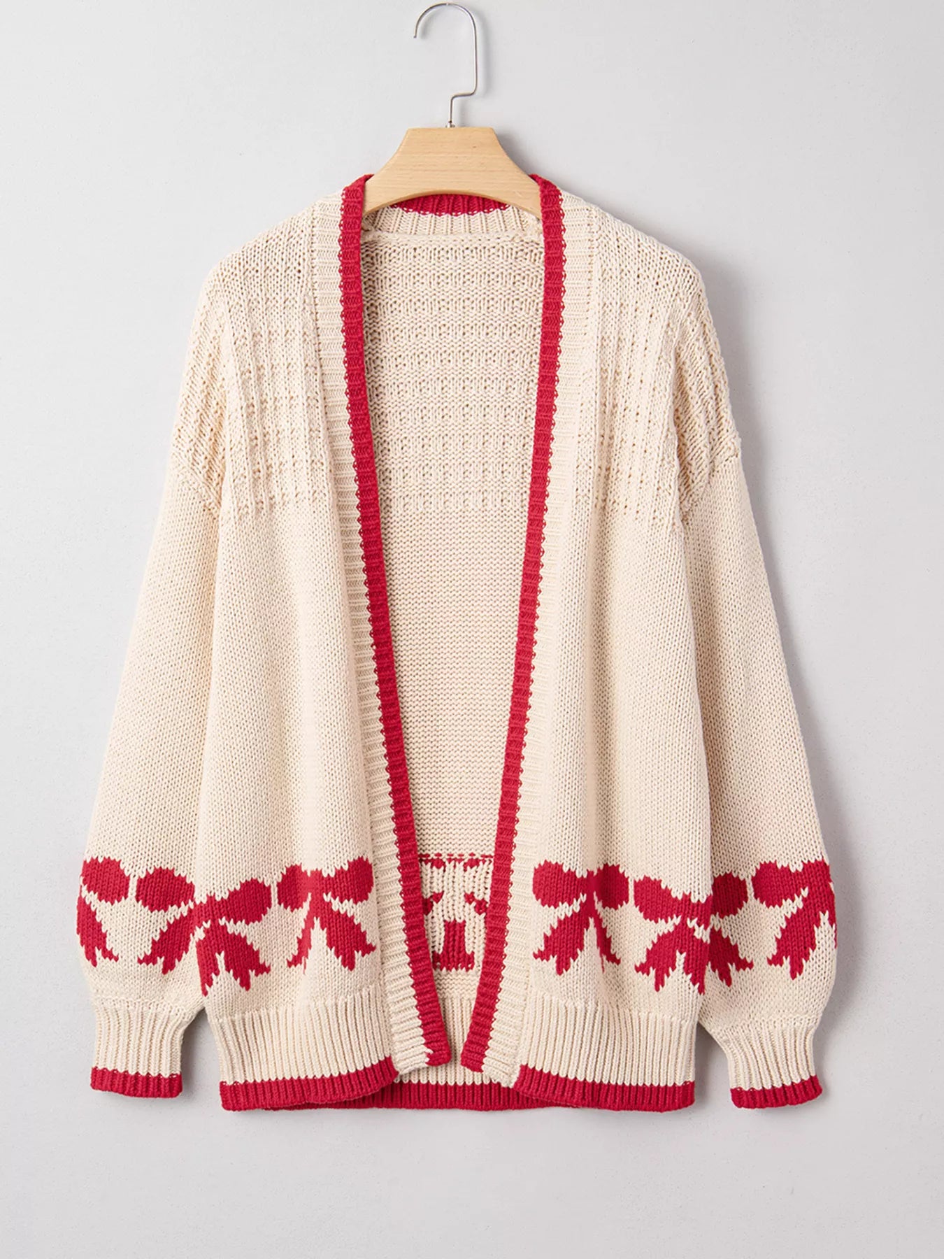 Bow Pattern Textured Open Front Baggy Cardigan