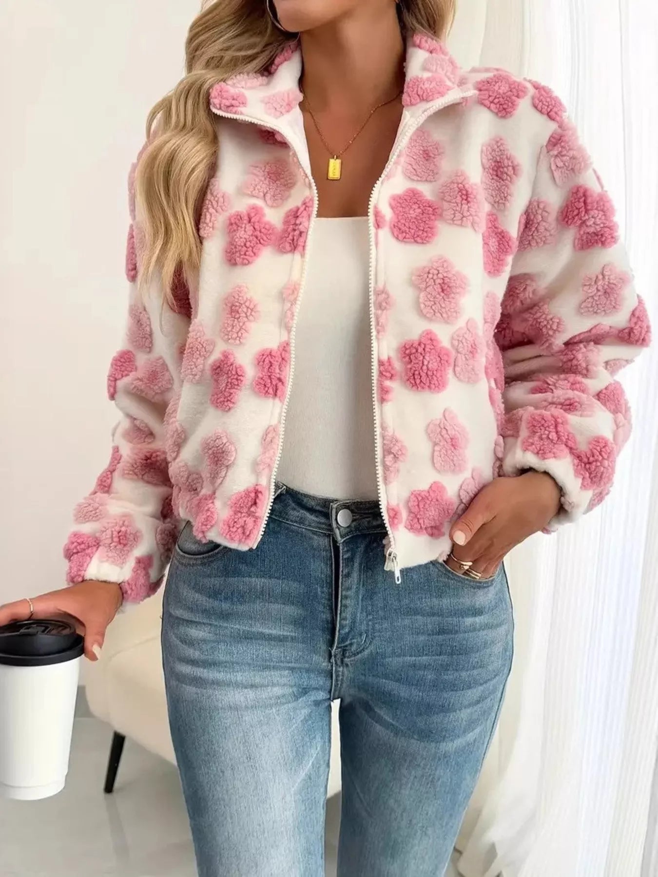 Fuzzy Fleece Zip-Up Jacket