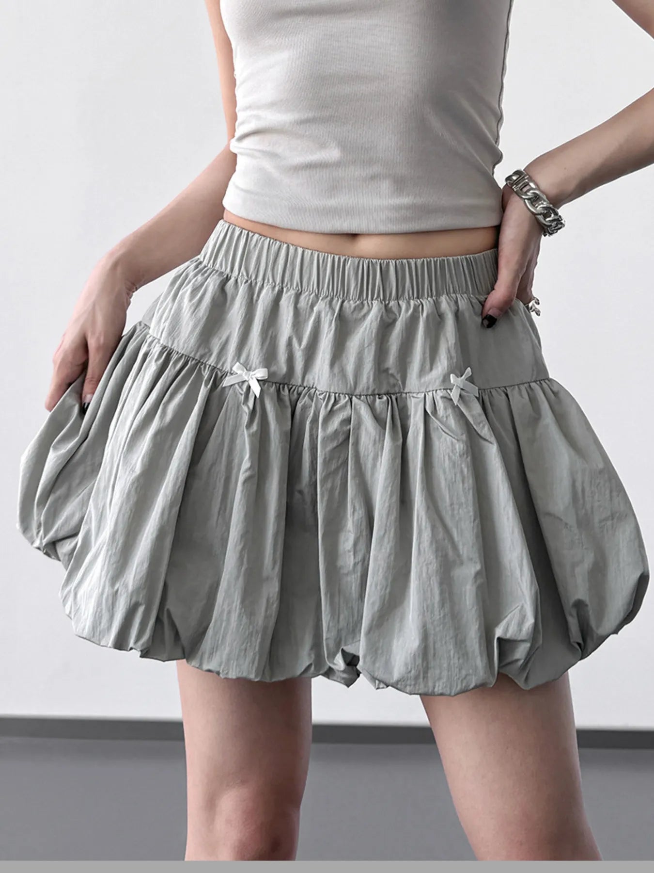Bubble Hem Elastic Waist Mini Skirt