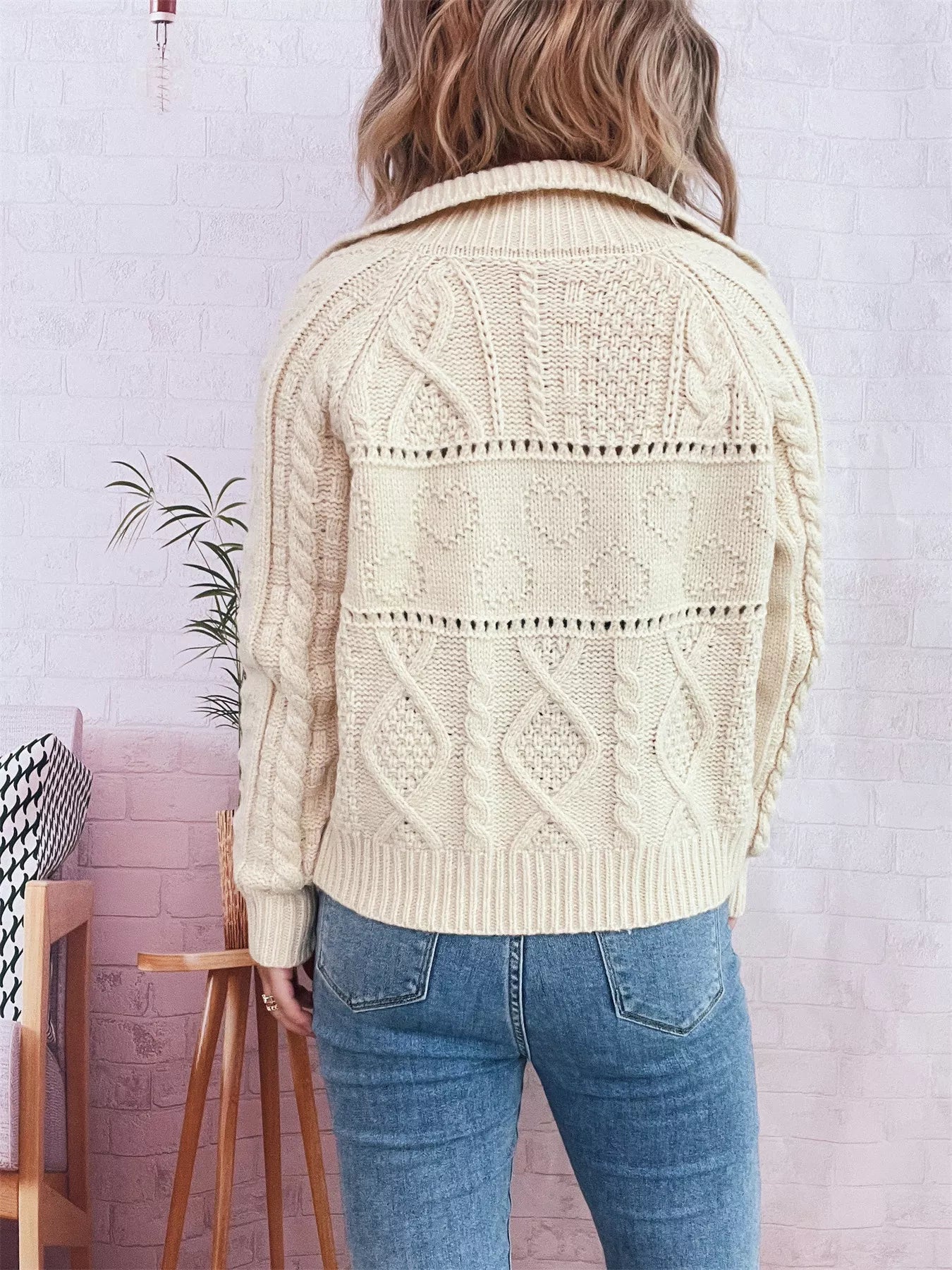 Openwork Cable Knit Button-Up Cardigan