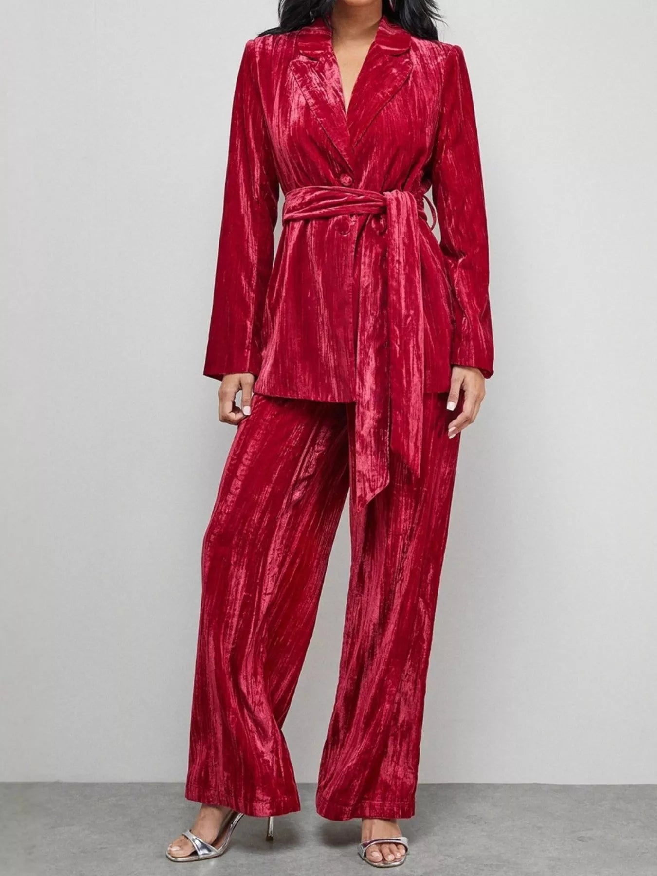 Velvet Lapel Collar Blazer & Pants Set