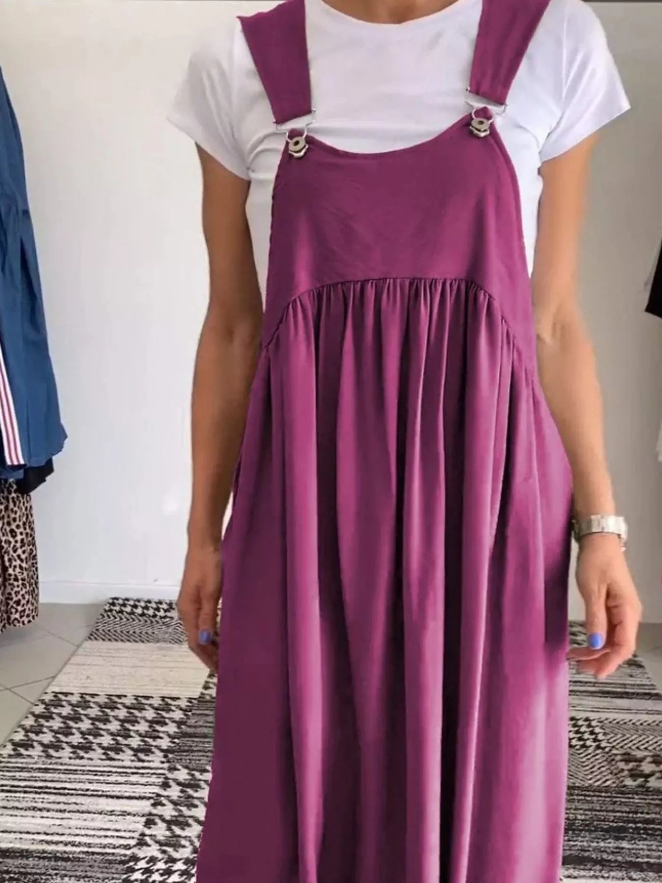 Full Size Ruched Wide Strap Overall Maxi Dress Plus Size Fuchsia