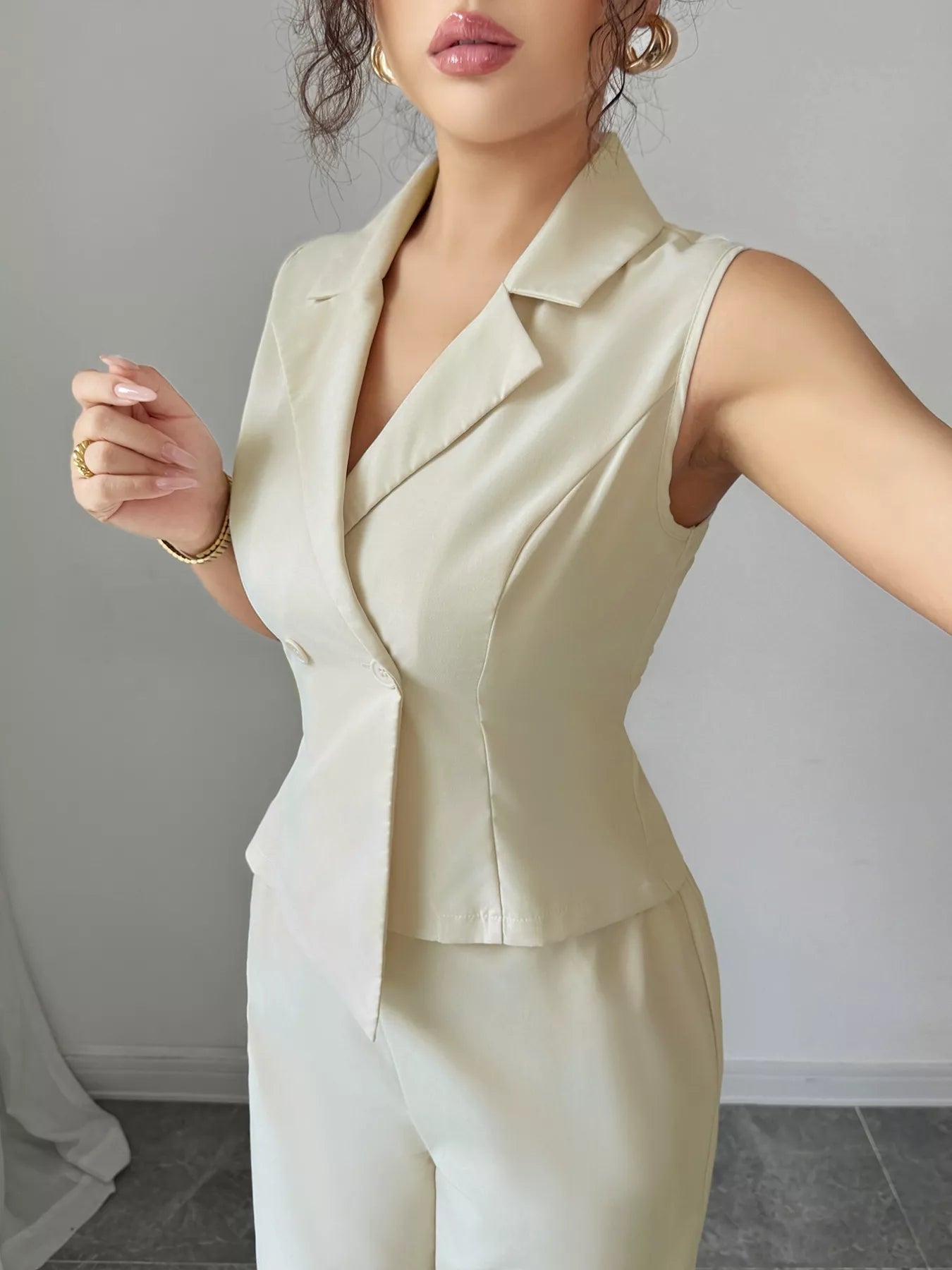 Sleeveless Vest and Wide-Leg Pants Set