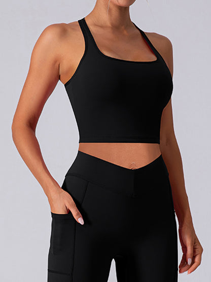 Square Neck Racerback Cropped Tank Black