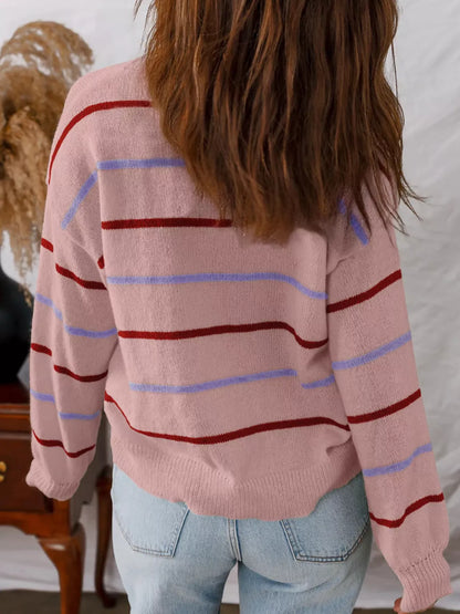 Striped Round Neck Drop Shoulder Sweater