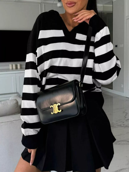 Striped Dropped Shoulder Knit Top