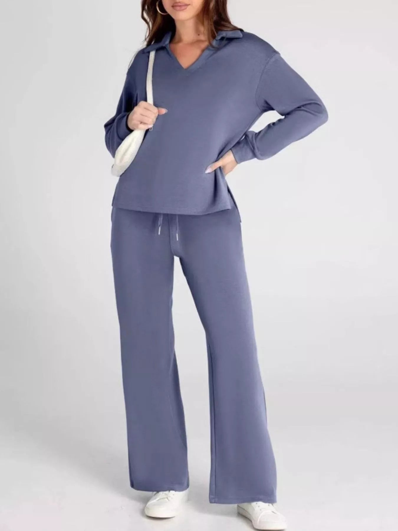 Full Size Johnny Collar Long Sleeve Top and Pants Plus Size