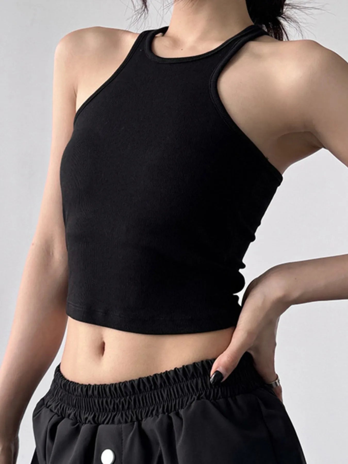 Ribbed Round Neck Crop Tank Top