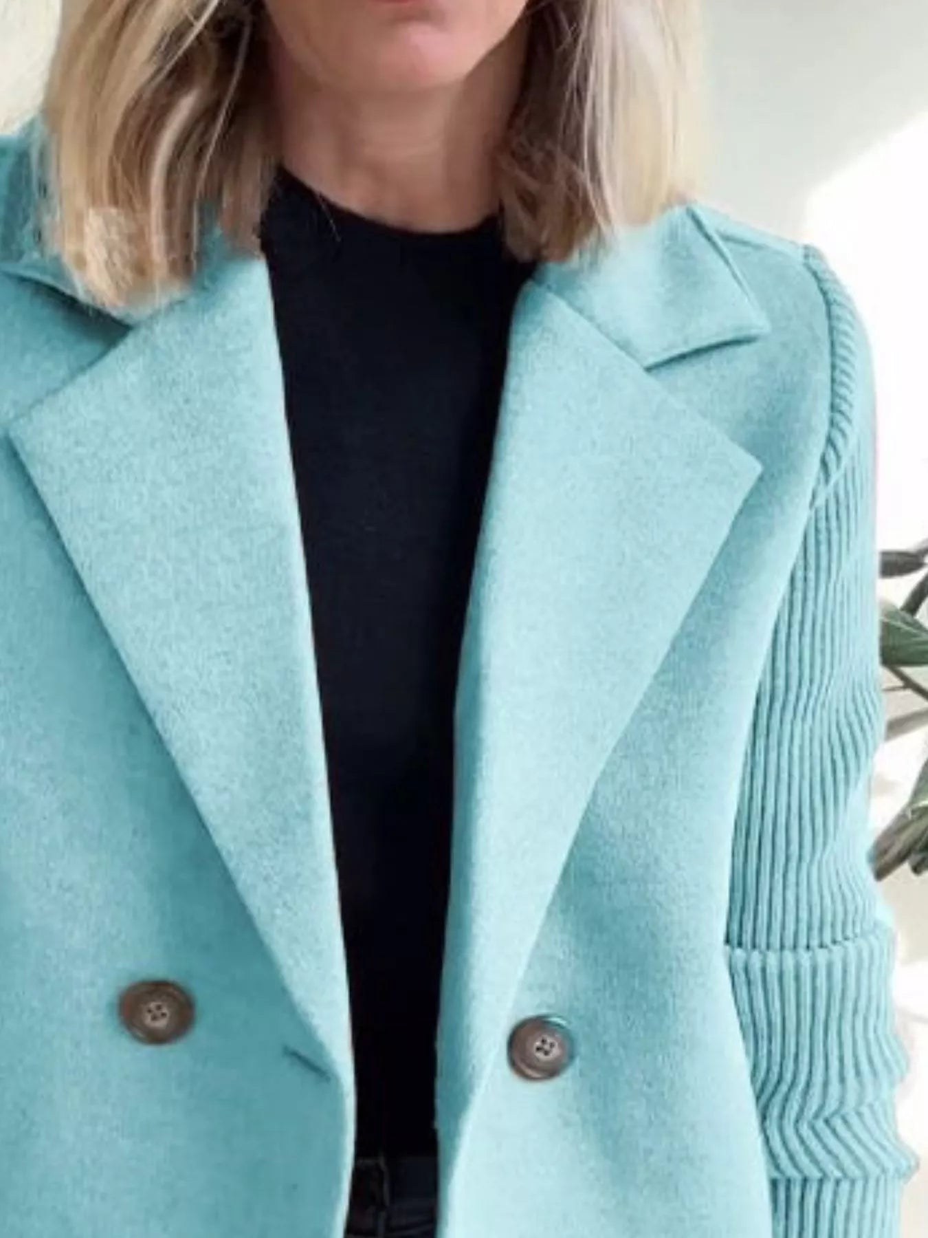 Full Size Knit Sleeve Double-Breasted Outerwear Plus Size