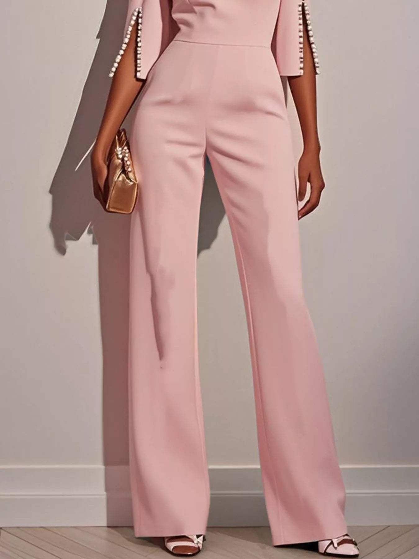 Wide-Leg Jumpsuit with Slit Sleeve