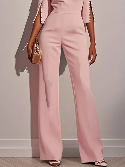Wide-Leg Jumpsuit with Slit Sleeve