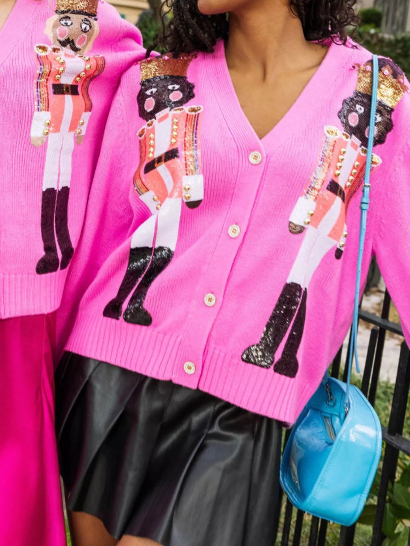 Nutcracker Ribbed Hem V-Neck Cardigan