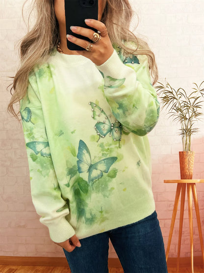 Butterfly Round Neck Lightweight Sweater