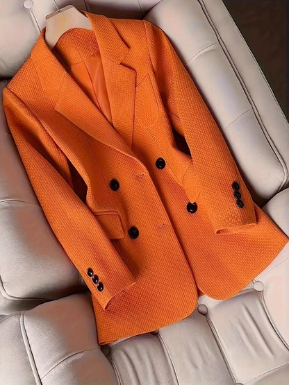 Double-Breasted Textured Blazer Orange