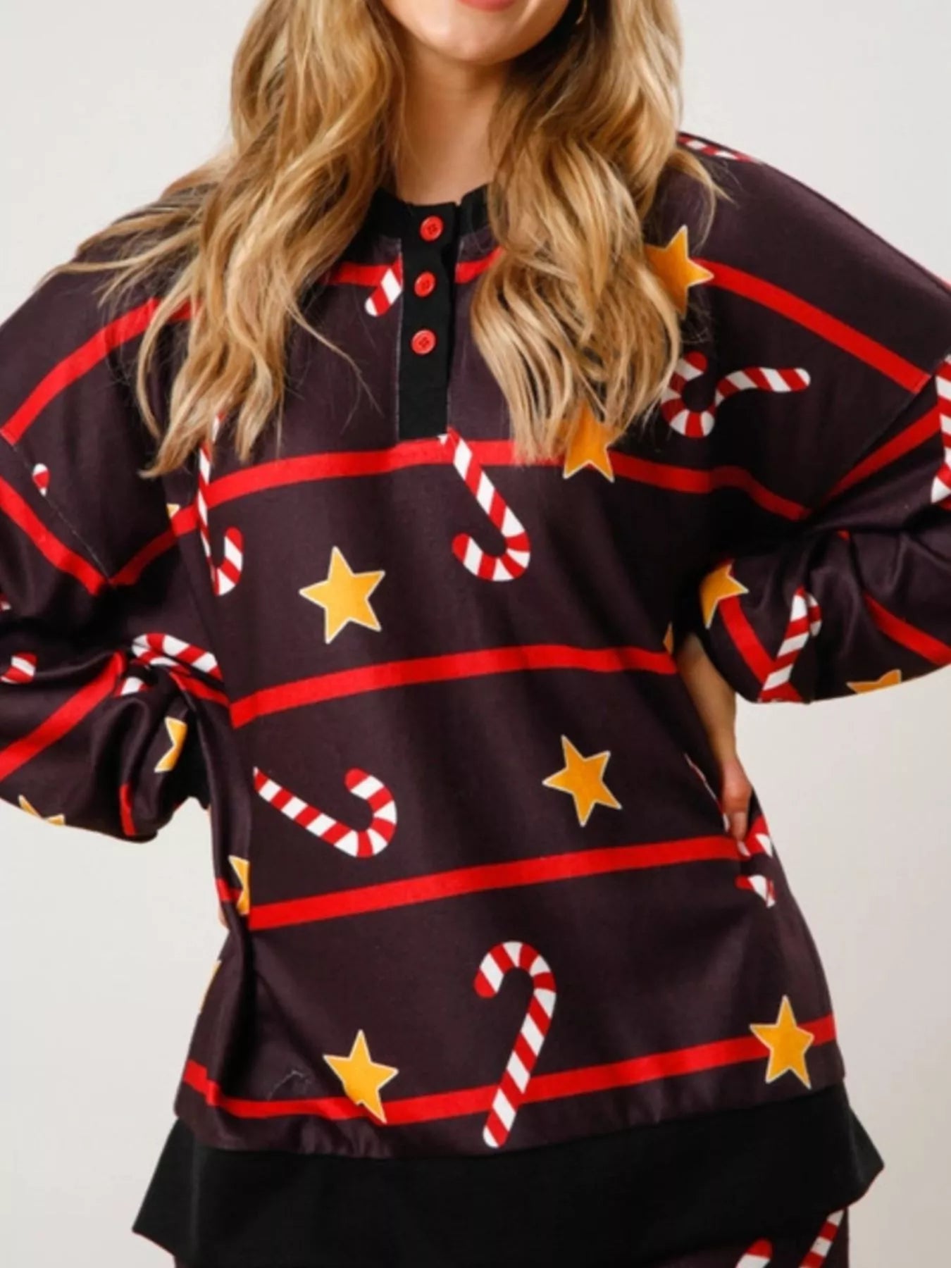 Christmas Long Sleeve Top and Pants Lounge Set Black