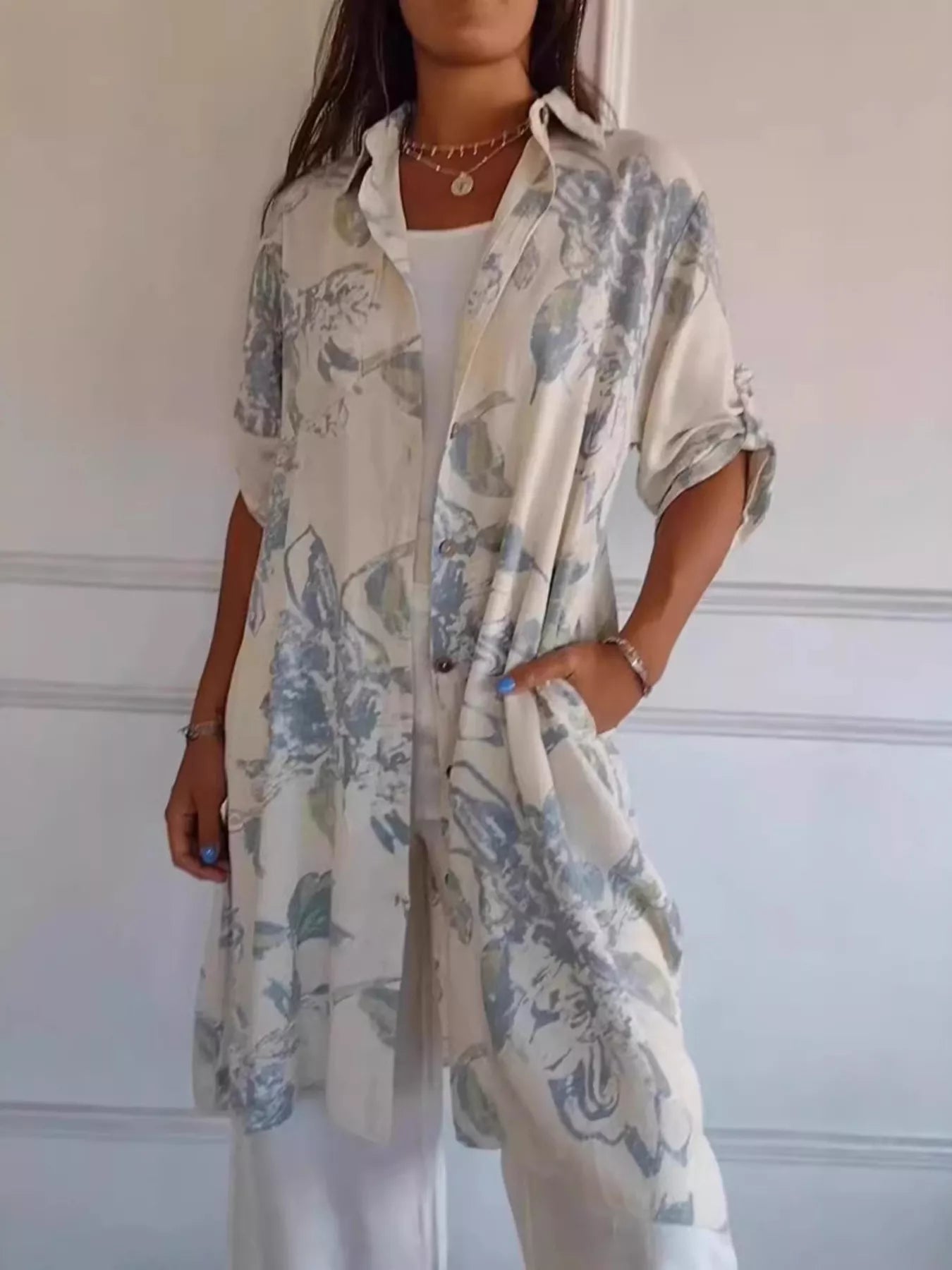 Full Size Floral Print Button-Up Shirt Dress Plus Size