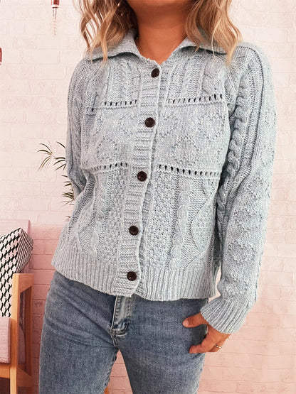 Openwork Cable Knit Button-Up Cardigan