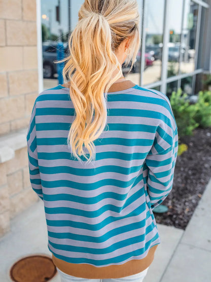 Striped Round Neck Casual Sweatshirt