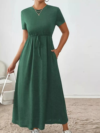 Casual Drawstring Waist Short Sleeve Tee Dress