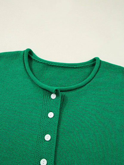 Solid Color Knit Button Drop Shoulder Sweater Cardigan