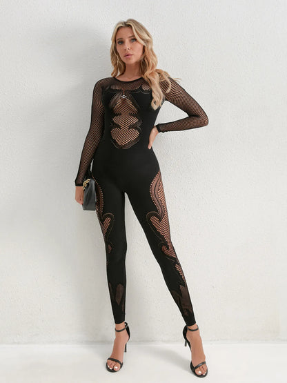 Fishing Net Sheer Long Sleeve Jumpsuit