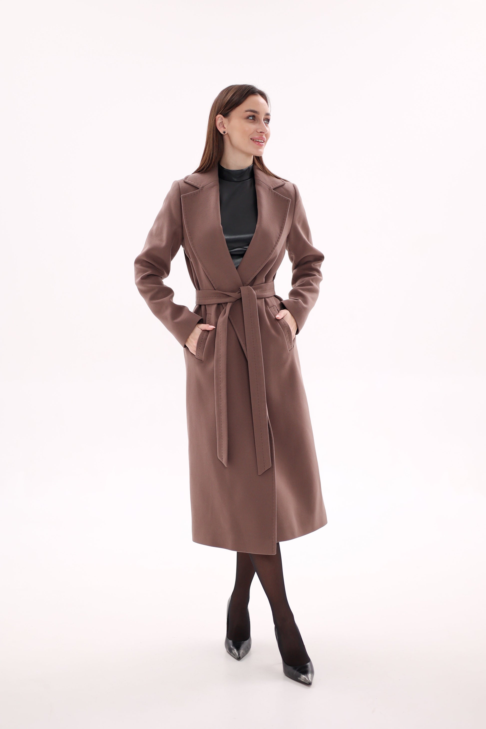 Harrington Classic Wraparound Overcoat in Mocha Mousse