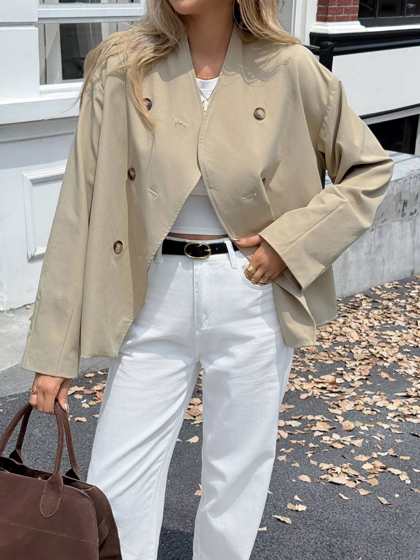 Double-Breasted Long Sleeve Jacket Apricot