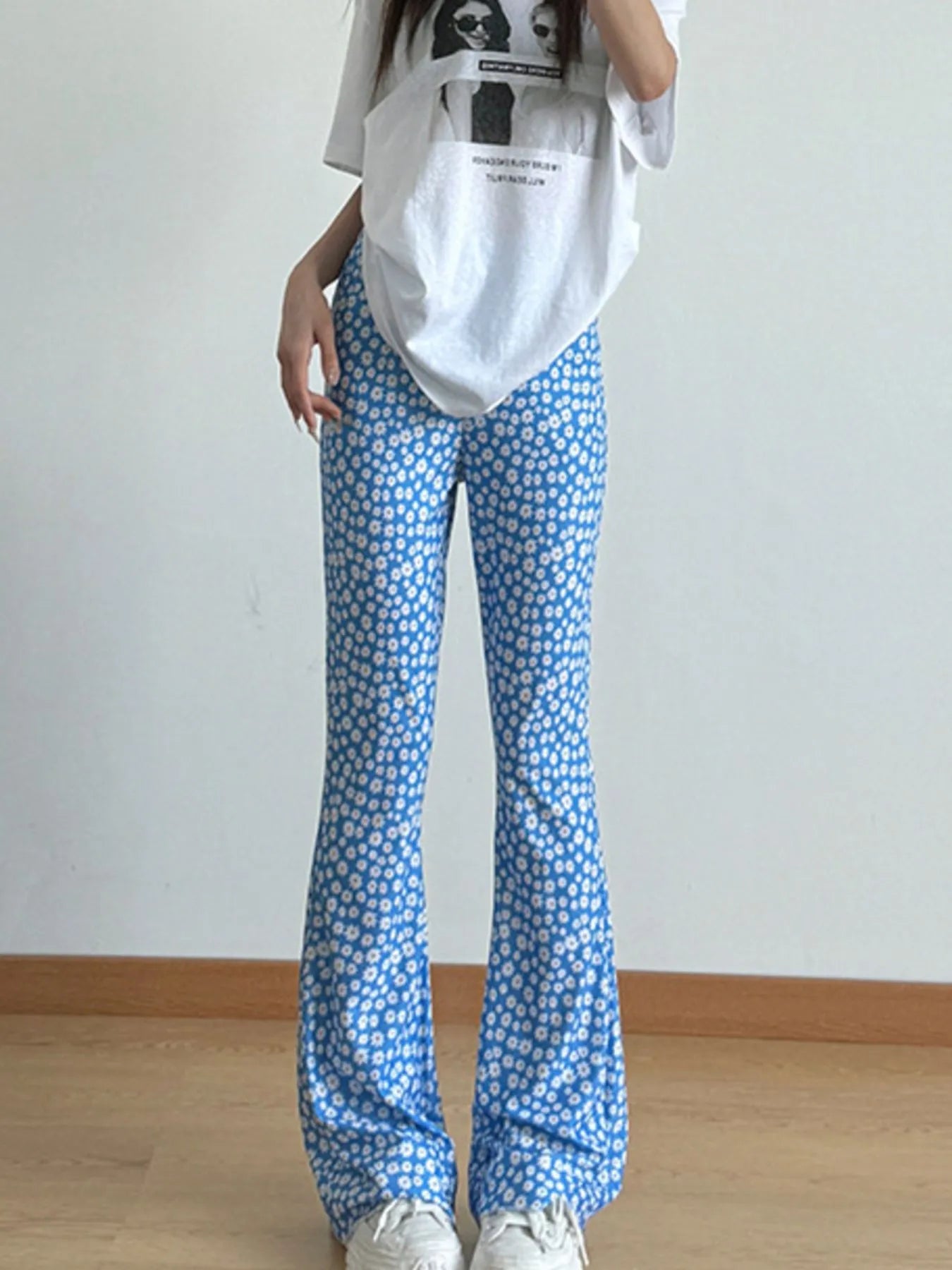 Floral Print Flare Leg Pants