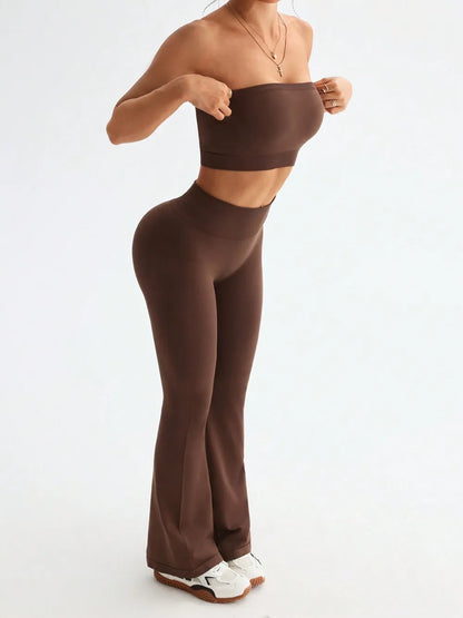 Tube Top and High Waist Flare Pants Active Set