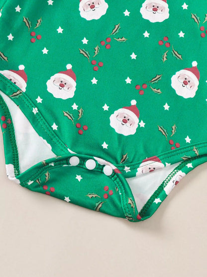 Children's Christmas Bodysuit and Overall Dress Set with Headband