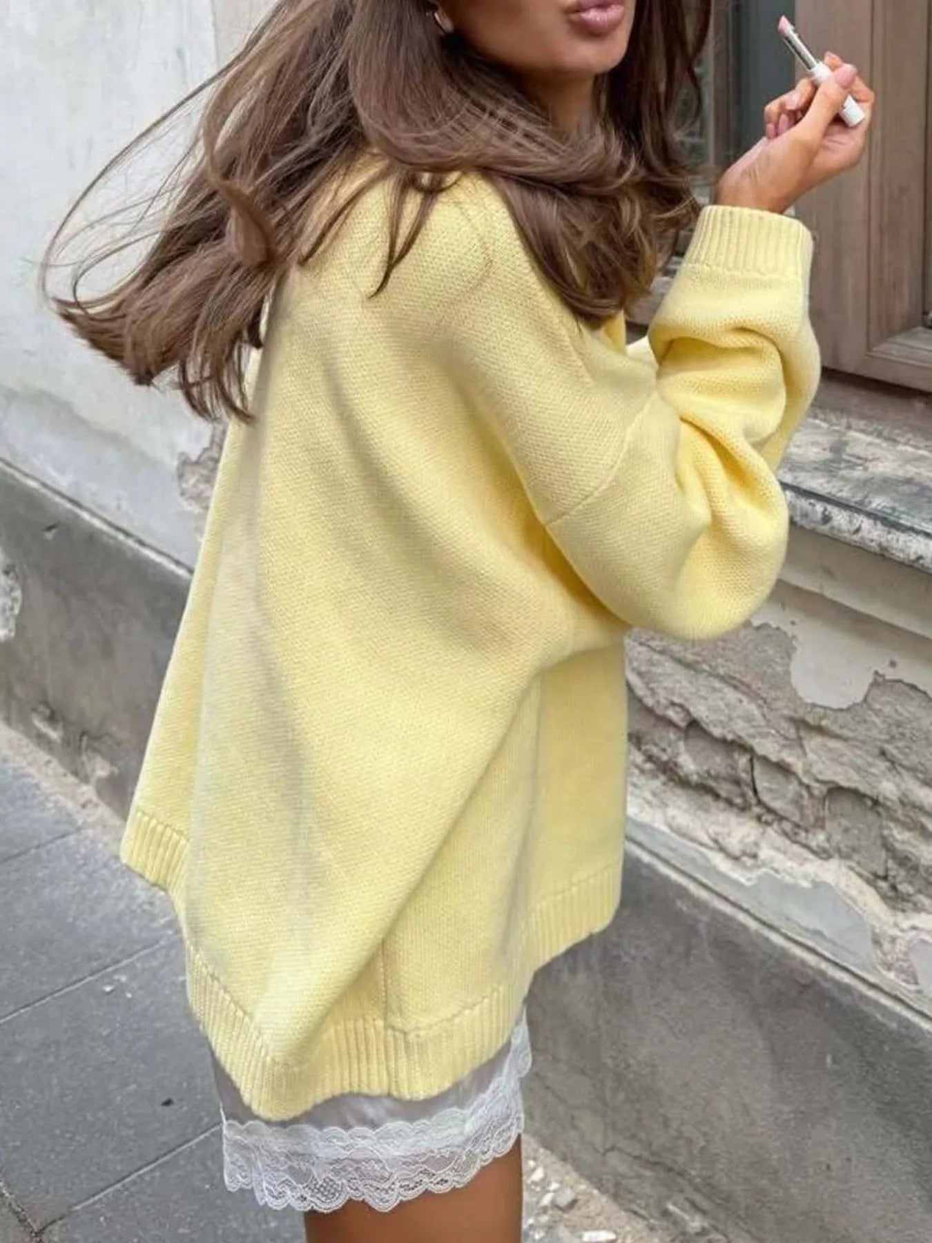 Letter Ribbed Hem Long Sleeve Sweater