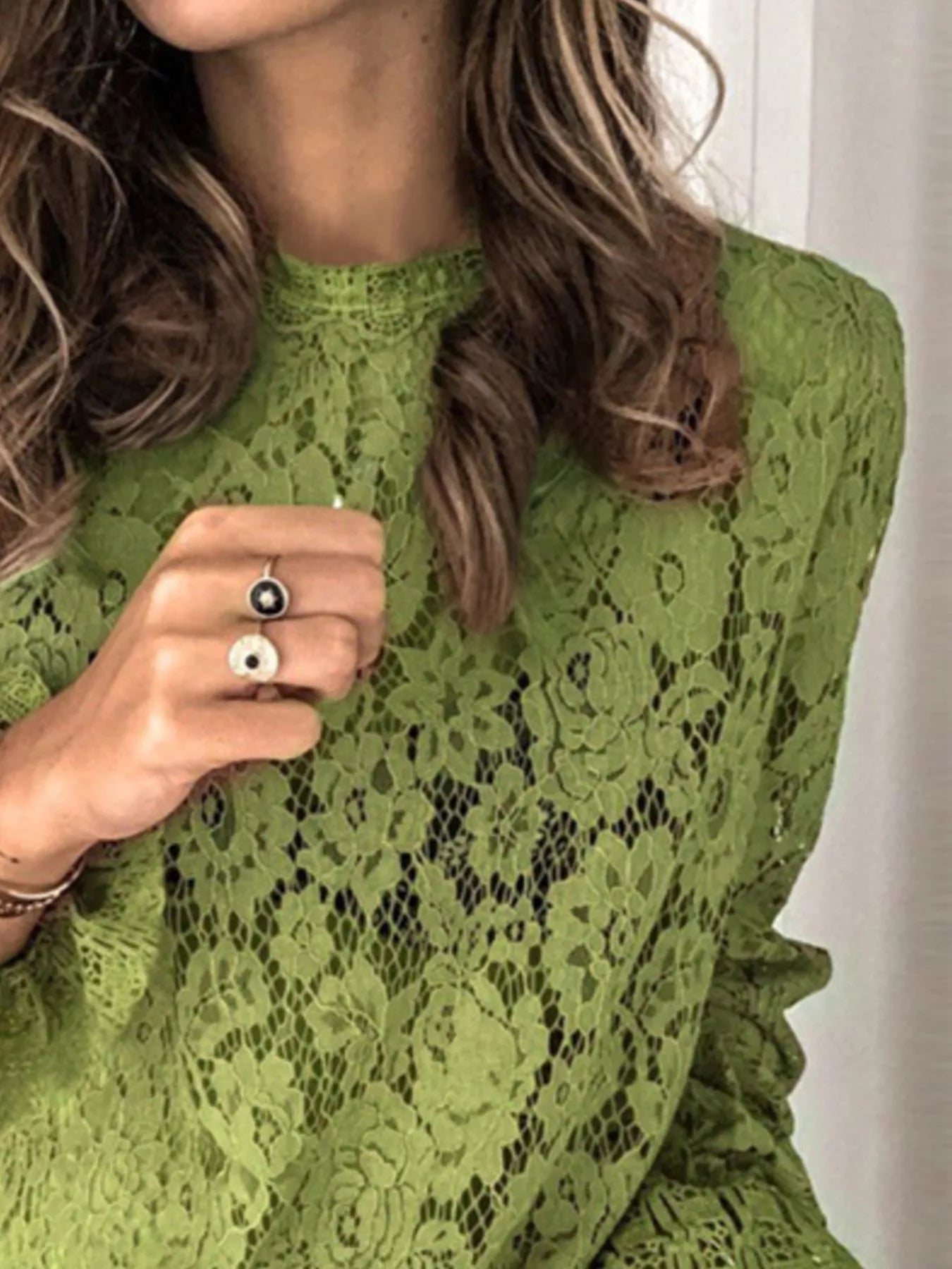 Full Size Lace Long Sleeve Blouse Plus Size