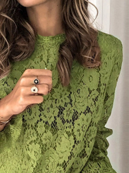 Full Size Lace Long Sleeve Blouse Plus Size