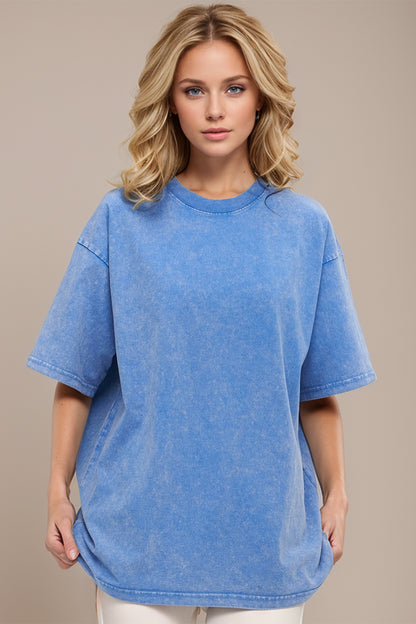 Basic Bae Round Neck Half Sleeve T-Shirt Sky Blue