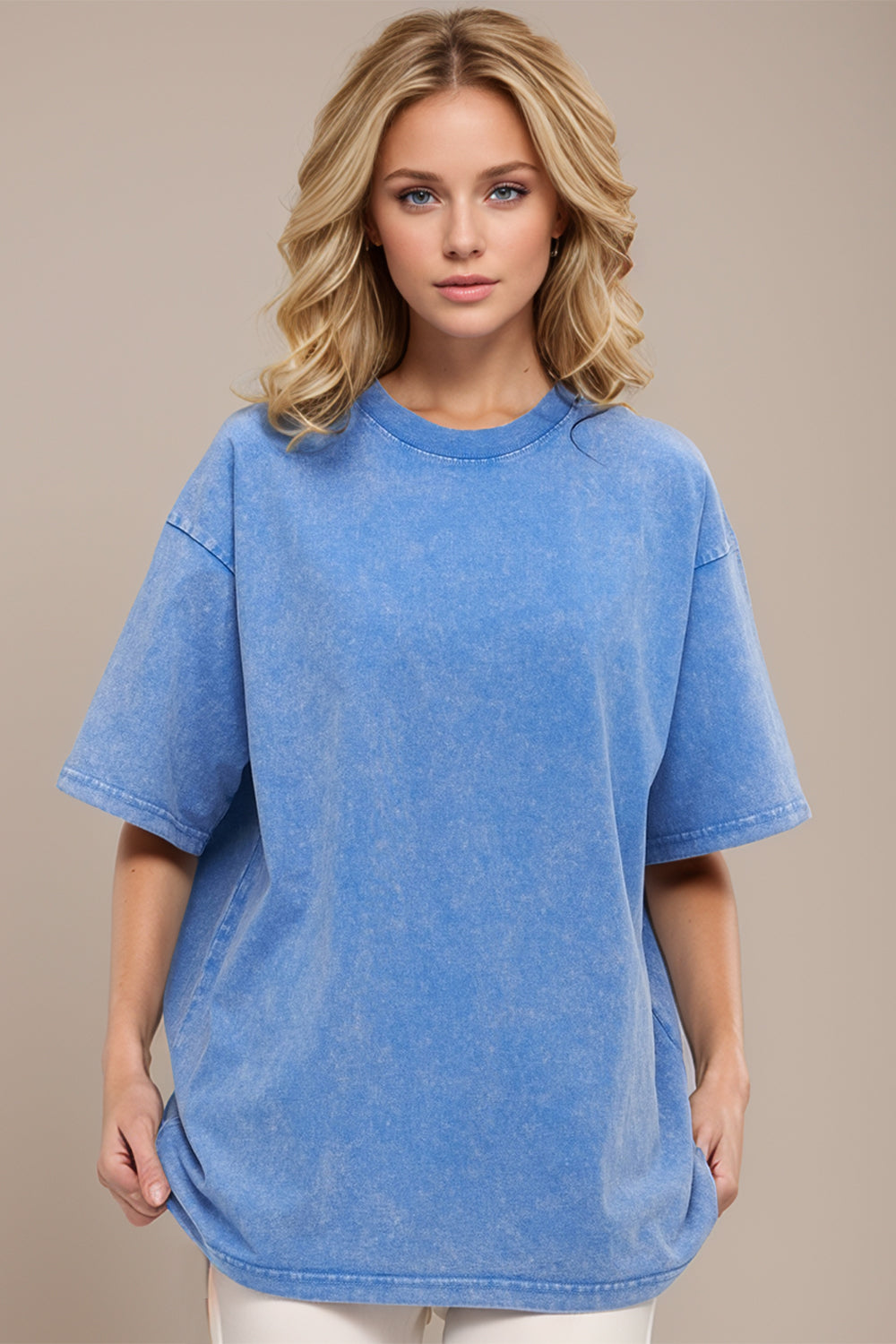Basic Bae Round Neck Half Sleeve T-Shirt Sky Blue