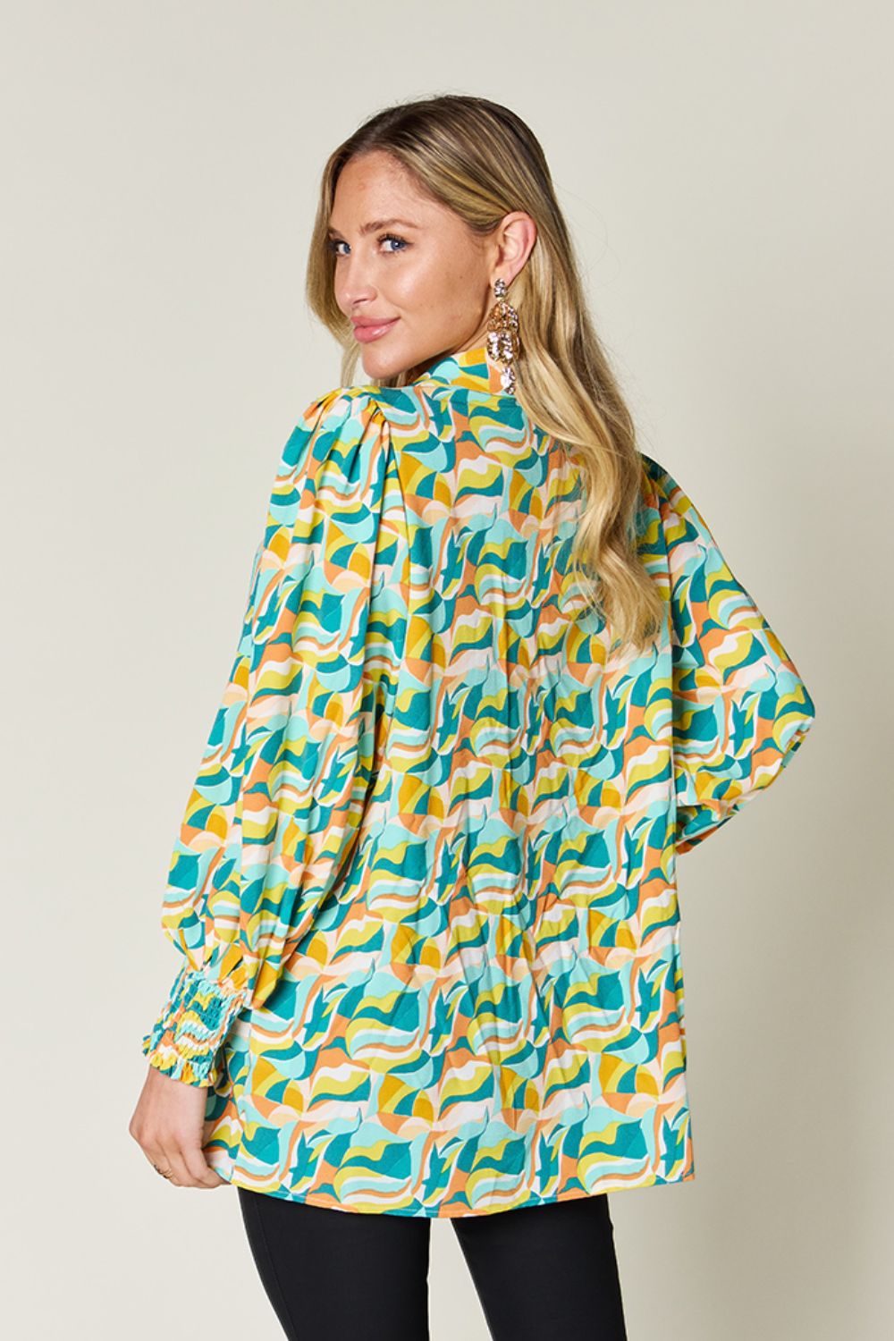 Printed Smocked Long Sleeve Top