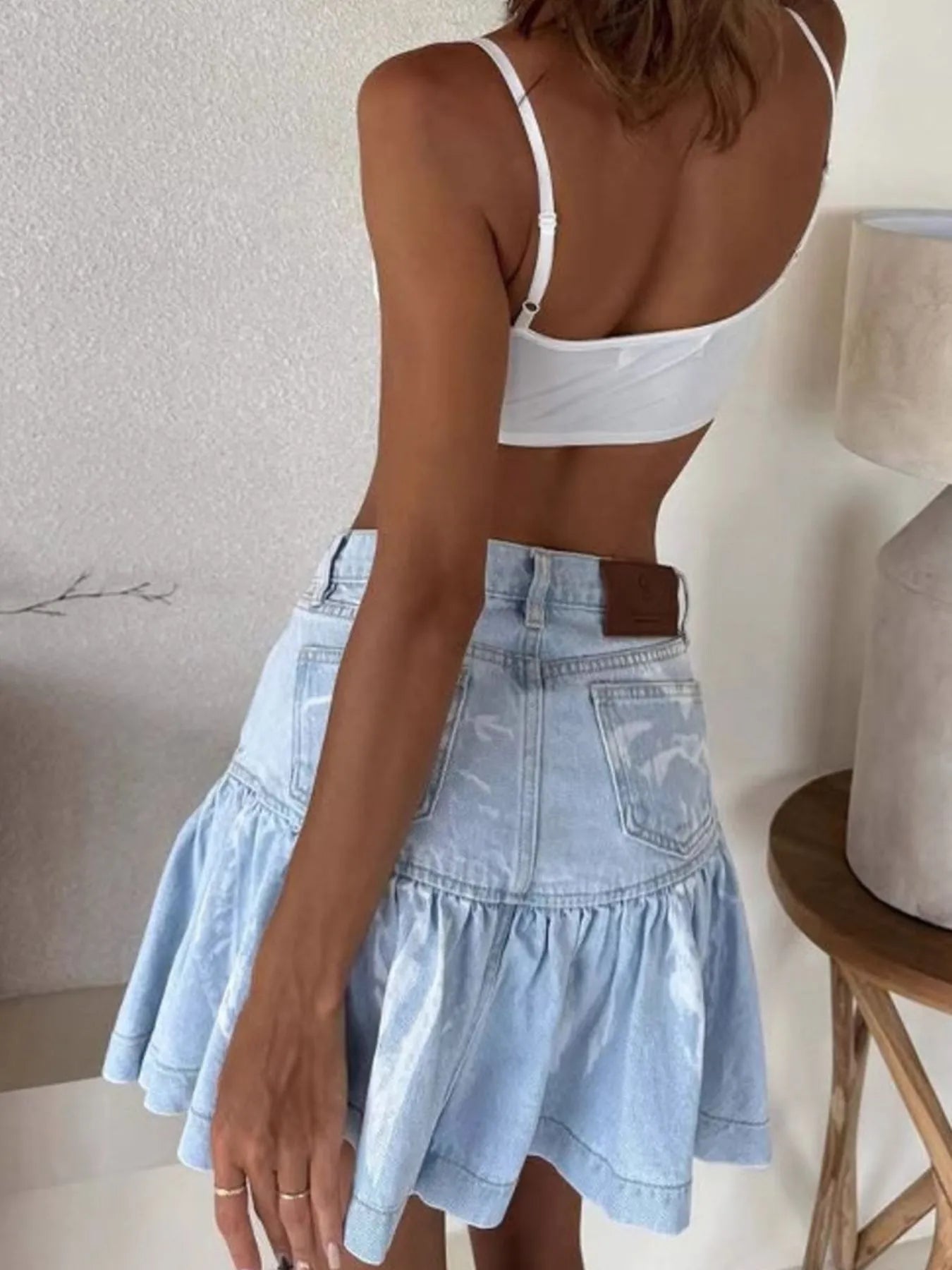 Ruffled Hem Denim Mini Skirt