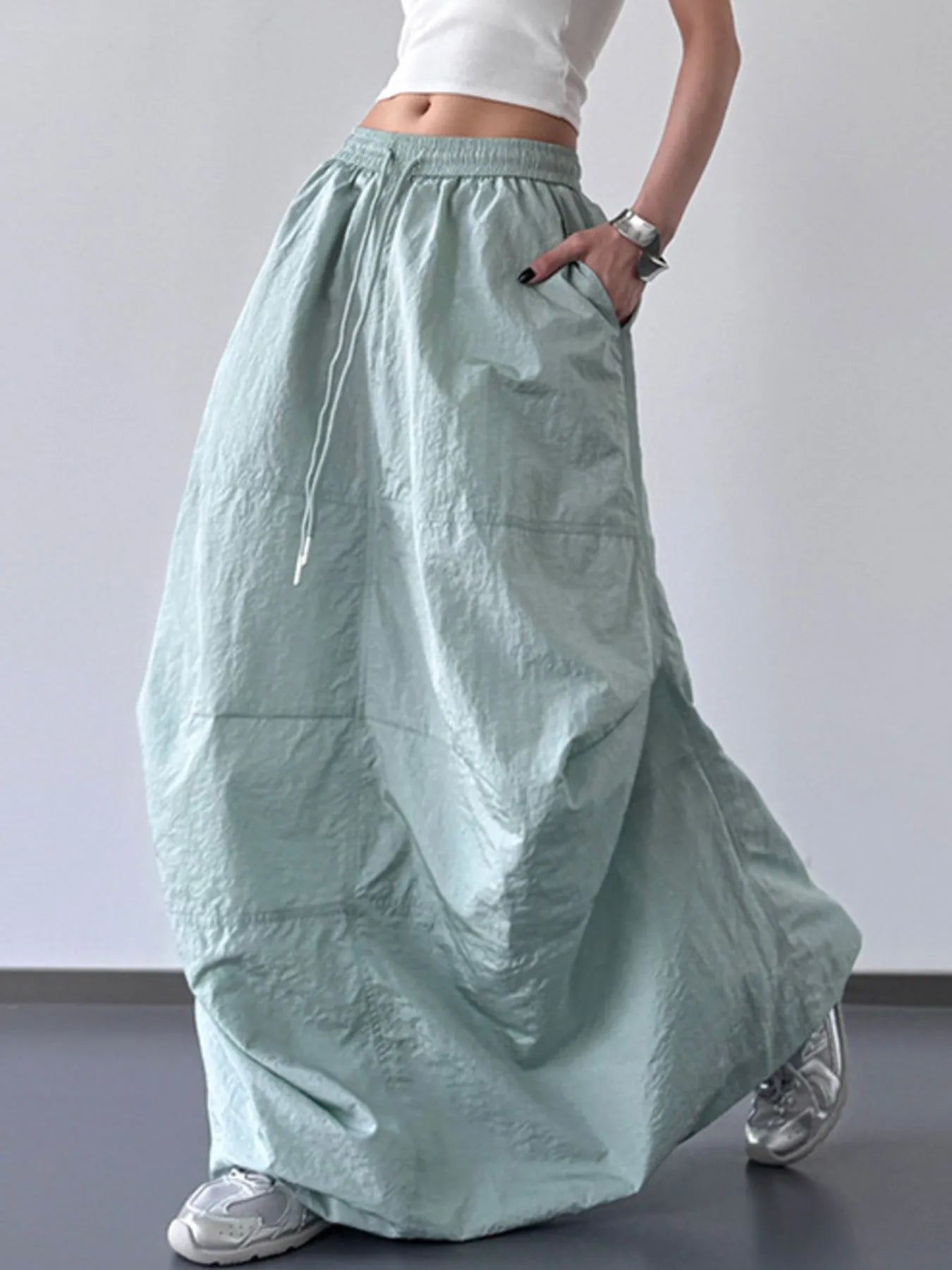 Drawstring Maxi Skirt Mint Green