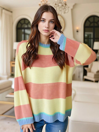 Color Block Round Neck Sweater